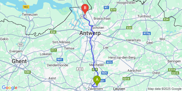 Map: Brussels Zaventem Airport (BRU) to Stabroek