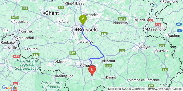 Map: Brussels Zaventem Airport (BRU) to Stave