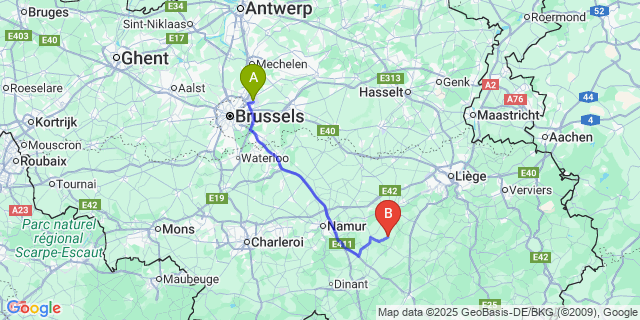 Map: Brussels Zaventem Airport (BRU) to Tahier