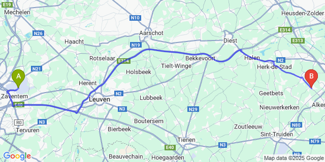 Map: Brussels Zaventem Airport (BRU) to Terkoest