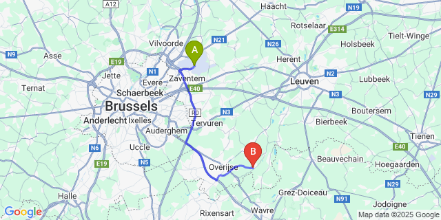 Map: Brussels Zaventem Airport (BRU) to Terlanen