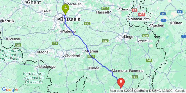 Map: Brussels Zaventem Airport (BRU) to Tillet