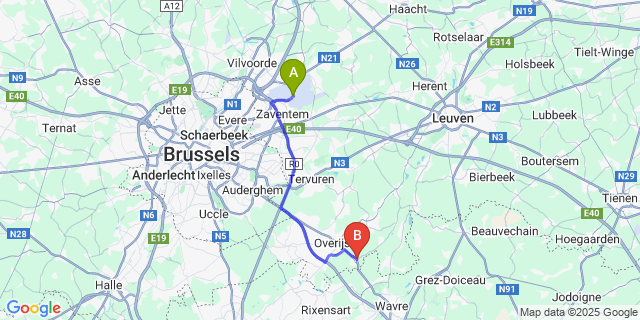 Map: Brussels Zaventem Airport (BRU) to Tombeek