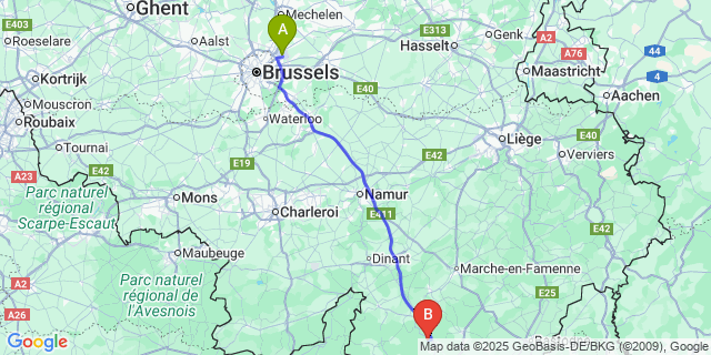 Map: Brussels Zaventem Airport (BRU) to Transinne