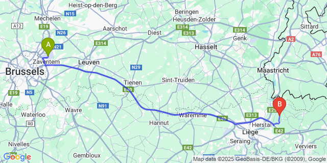 Map: Brussels Zaventem Airport (BRU) to Trembleur