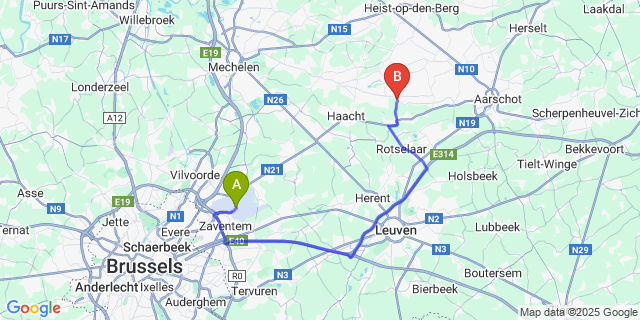 Map: Brussels Zaventem Airport (BRU) to Tremelo