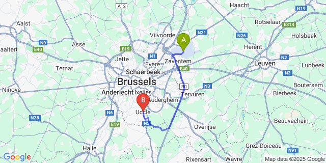 Map: Brussels Zaventem Airport (BRU) to Uccle