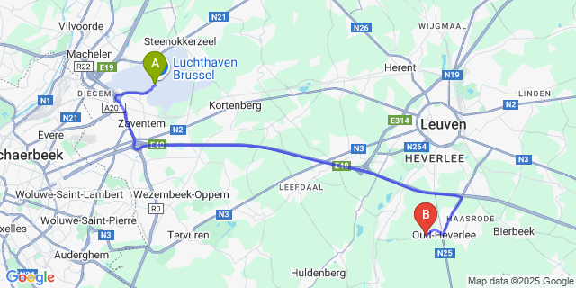 Map: Brussels Zaventem Airport (BRU) to Vaalbeek