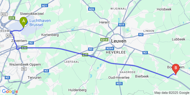 Map: Brussels Zaventem Airport (BRU) to Vertrijk