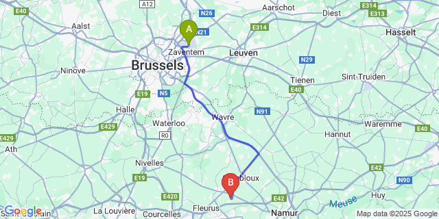 Map: Brussels Zaventem Airport (BRU) to Villeret