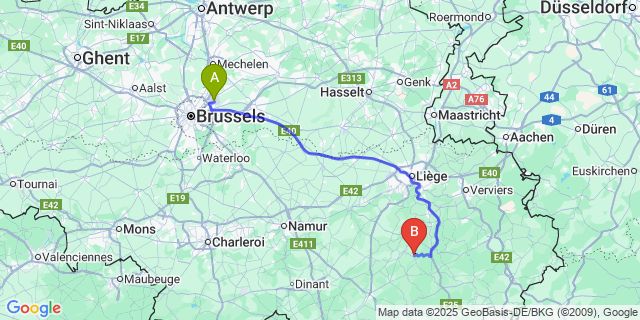 Map: Brussels Zaventem Airport (BRU) to Villers-Sainte-Gertrude
