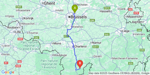 Map: Brussels Zaventem Airport (BRU) to Viroinval