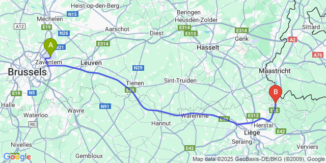 Map: Brussels Zaventem Airport (BRU) to Visé