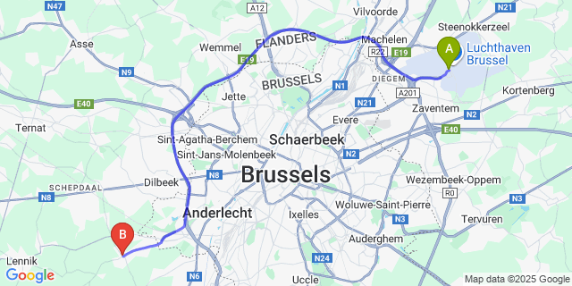 Map: Brussels Zaventem Airport (BRU) to Vlezenbeek