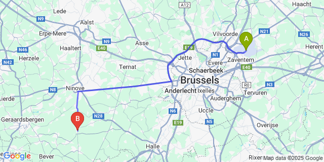Map: Brussels Zaventem Airport (BRU) to Vollezele