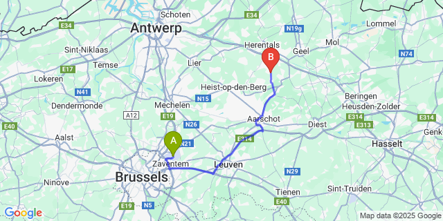 Map: Brussels Zaventem Airport (BRU) to Voortkapel