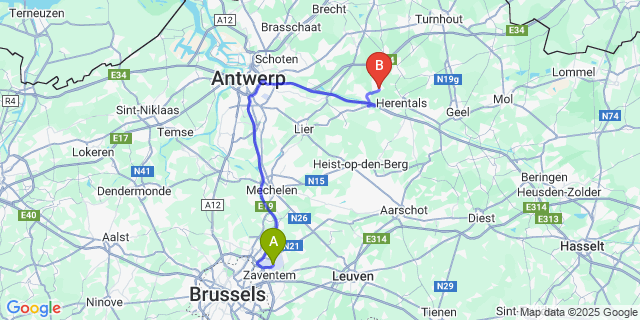 Map: Brussels Zaventem Airport (BRU) to Vorselaar