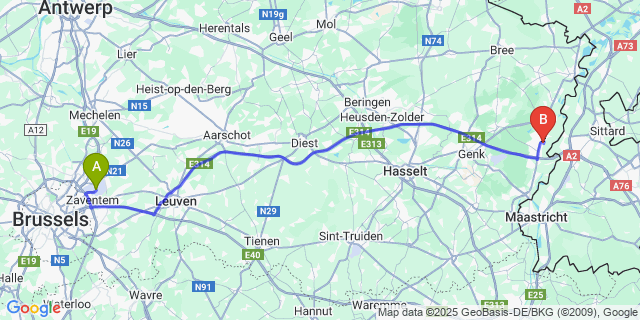 Map: Brussels Zaventem Airport (BRU) to Vucht