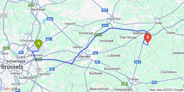 Map: Brussels Zaventem Airport (BRU) to Waanrode