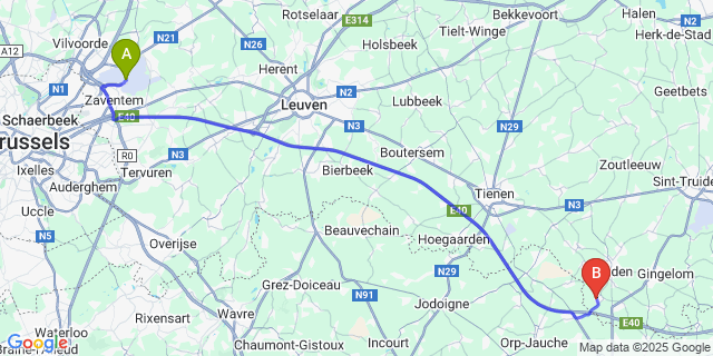 Map: Brussels Zaventem Airport (BRU) to Waasmont