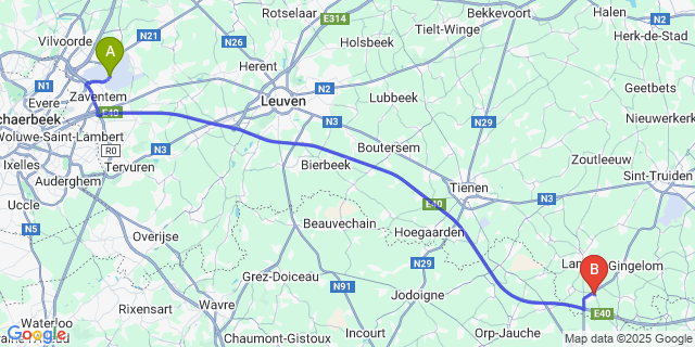 Map: Brussels Zaventem Airport (BRU) to Walshoutem