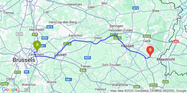 Map: Brussels Zaventem Airport (BRU) to Waltwilder