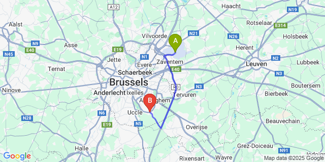 Map: Brussels Zaventem Airport (BRU) to Watermaal-Bosvoorde