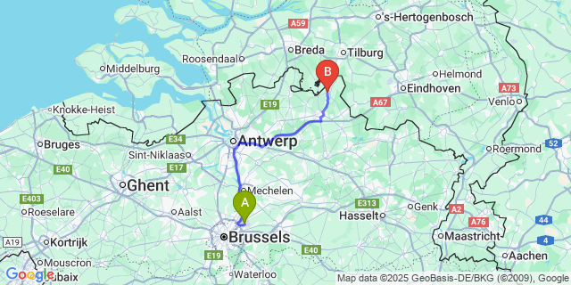 Map: Brussels Zaventem Airport (BRU) to Weelde