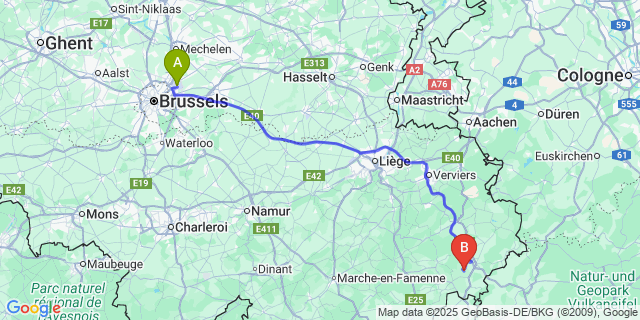 Map: Brussels Zaventem Airport (BRU) to Weisten