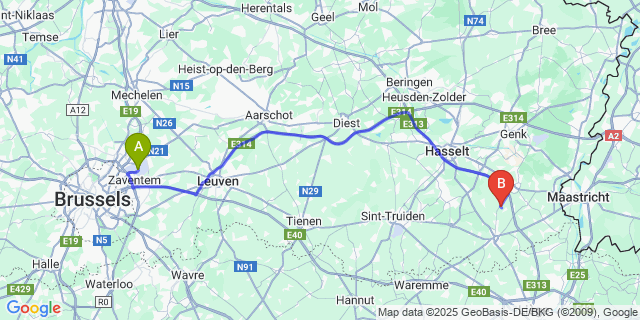 Map: Brussels Zaventem Airport (BRU) to Werm