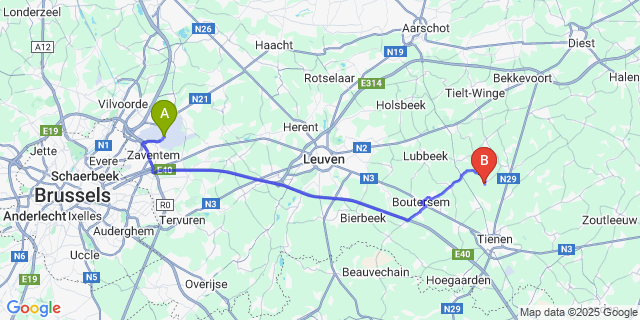 Map: Brussels Zaventem Airport (BRU) to Wever