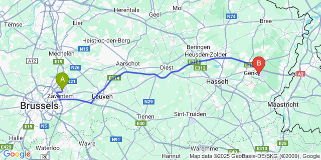 Map: Brussels Zaventem Airport (BRU) to Wiemesmeer