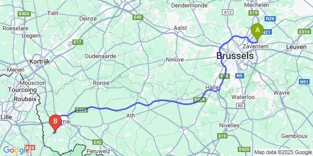 Map: Brussels Zaventem Airport (BRU) to Willemeau
