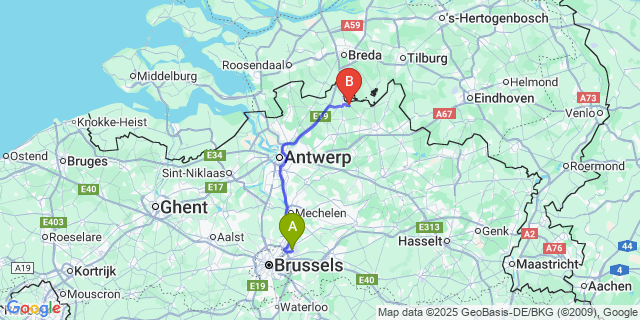 Map: Brussels Zaventem Airport (BRU) to Wortel