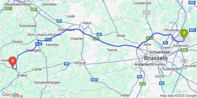 Map: Brussels Zaventem Airport (BRU) to Zegelsem