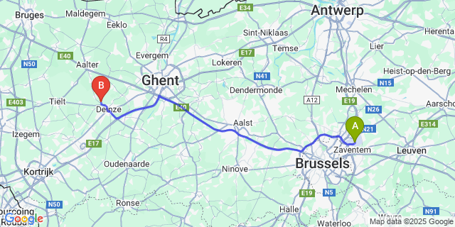 Map: Brussels Zaventem Airport (BRU) to Zeveren