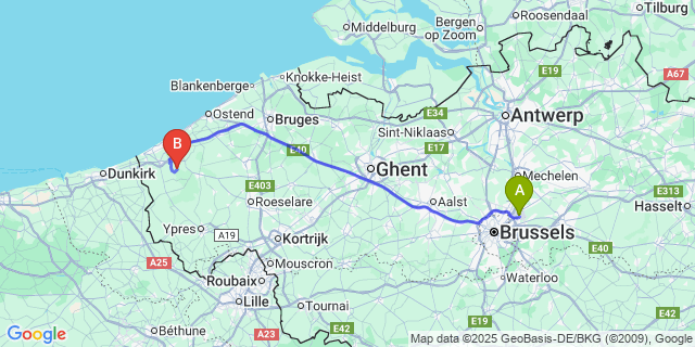 Map: Brussels Zaventem Airport (BRU) to Zoutenaaie