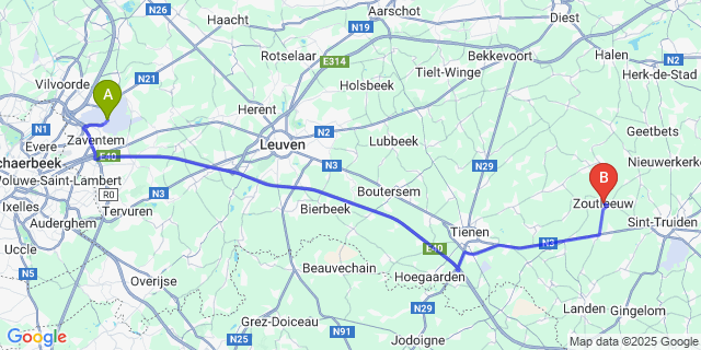 Map: Brussels Zaventem Airport (BRU) to Zoutleeuw