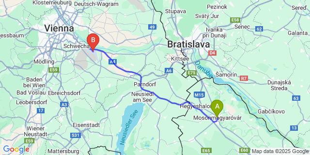Map: Vienna Airport (VIE), Schwechat, Wien to Mosonmagyaróvár