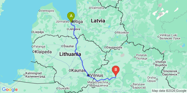 Map: Riga Airport (RIX) to Rezekne