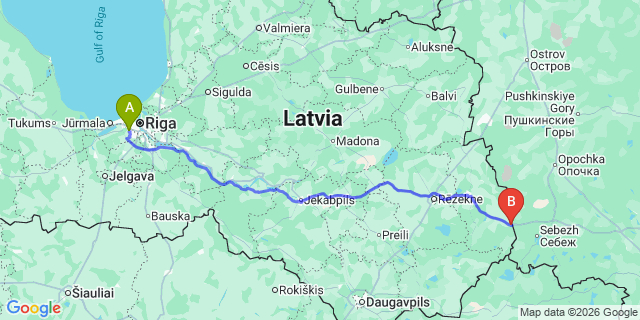 Map: Riga Airport (RIX) to Terehova