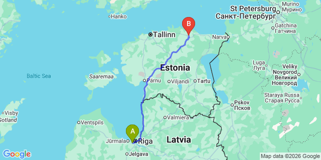 Map: Riga Airport (RIX) to Visaginas