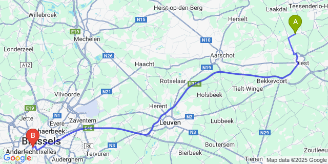 Map: Brussels Midi Train Station to Engsbergen