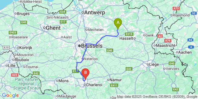 Map: Charleroi Airport Brussels South (CRL) to Engsbergen