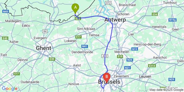 Map: Brussels Midi Train Station to Heikant