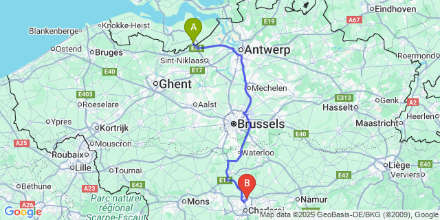 Map: Charleroi Airport Brussels South (CRL) to Heikant