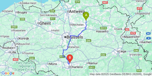 Map: Charleroi Airport Brussels South (CRL) to Heultje