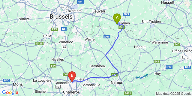 Map: Charleroi Airport Brussels South (CRL) to Hoksem