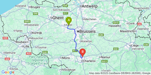 Map: Charleroi Airport Brussels South (CRL) to Meldert