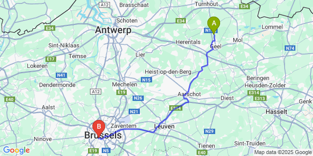 Map: Brussels Midi Train Station to Ten Aard